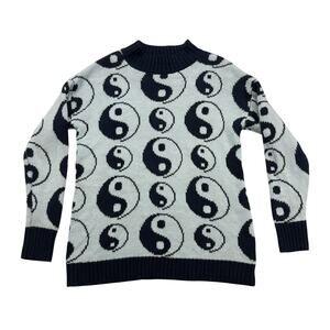Earthbound Trading Sweater Womens Small S Blue Yin Yang Long Sleeve Pullover